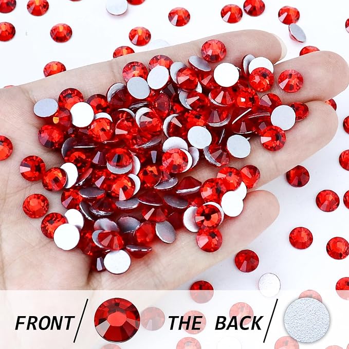 288PCS SS30 Crystal Glass Flatback Rhinestones, Round Flat Back Crystal Gems for Nail Art and Craft Clothes, Glue Fix Diamond Stones LT.Siam/Light Red (6.4-6.6mm)