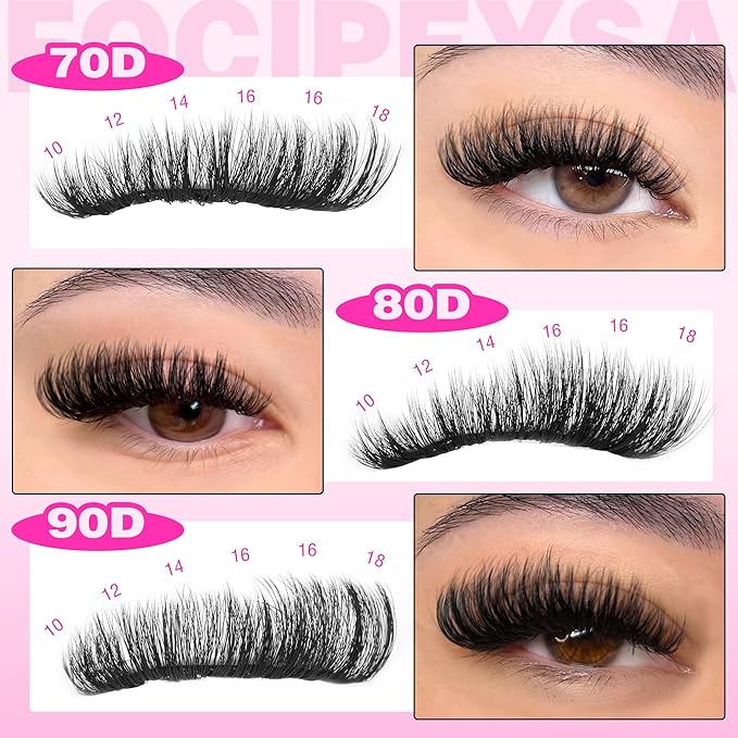 Focipeysa Full Volume Lash Extension Kit 70D 80D 90D Thick Lash Extension Kit 10-18mm Wispy Lash Clusters Individual Lashes Kit with Lash Bond and Seal for DIY Lash Extension at Home