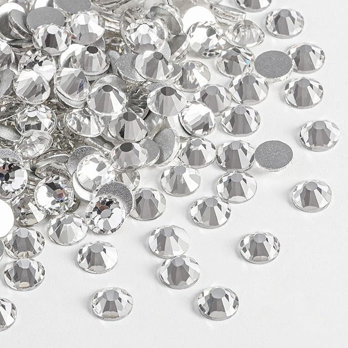Beadsland 1440pcs Flat Back Crystal Rhinestones Round Gems for Nail Art and Craft Glue Fix, Crystal, SS10, 2.7-2.9mm