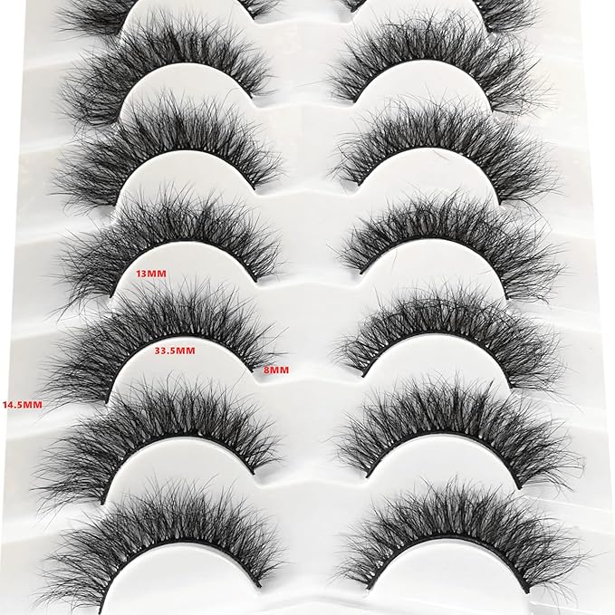 Pooplunch False Eyelashes Cat Eye Wispy Fairy Lashes Natural Volume Short Faux Mink Fake Eye Lash Strips 7 Pairs Pack