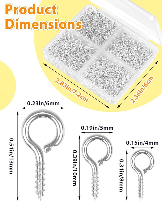 FIVEIZERO 600pcs Small Eye Pins for Jewelry Making & DIY Crafts, Mini Eyelet Screws for Art Projects & Bead Charms, Tiny Eye Hooks for Crafts (Gold & Silver, 3 Sizes)