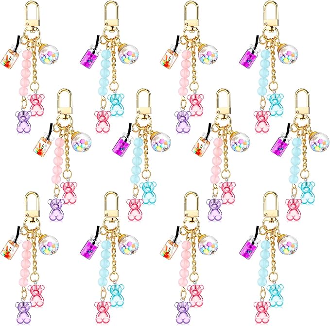 Ecally Cute Resin Bear Keychain Macaron Bear Keychains Candy Pendant Jewelry Gift Bag Key Ring Accessories for Girl Women