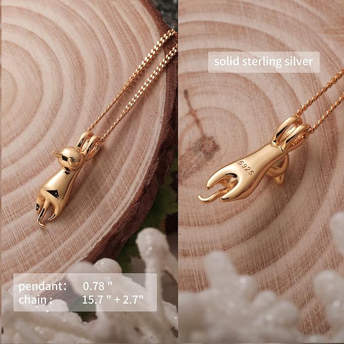 S.Leaf 925 Sterling Silver Cat Necklace Jewelry for Women Trendy Dainty Charm Pendant Necklaces Best Friend Birthday Gifts for Her Sister Mom Wife Womens