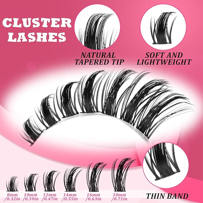 Lash Clusters Lash 168PCS Eyelash Clusters Volume Long 8-18mm C/D Curl Individual Lashes DIY Spiky Lash Extension Mega Cluster Eyelash Extensions Mink Strips Lashes Thick