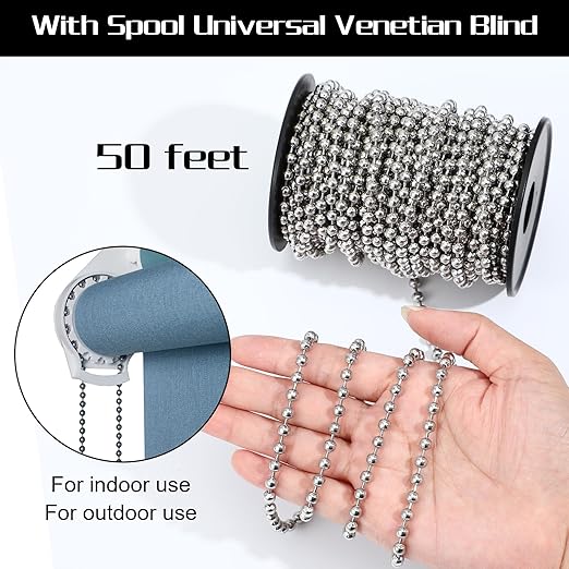 50 Feet Stainless Steel Ball Bead Chain #10/4.5mm Beaded Chain with Spool & 10pcs Matching Connectors Ball Chain for Roller Shades, Dog Tag, Bracelets, Necklace, Keychain, Jewelry & DIY Crafts