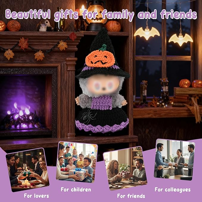 Knit Clothes for Labubu Dolls – 2-Piece Outfit Set (Knitted Hat & Dress), Fits 17cm Dolls, Soft and Stylish Doll Clothes Accessories (No Doll)_Purple
