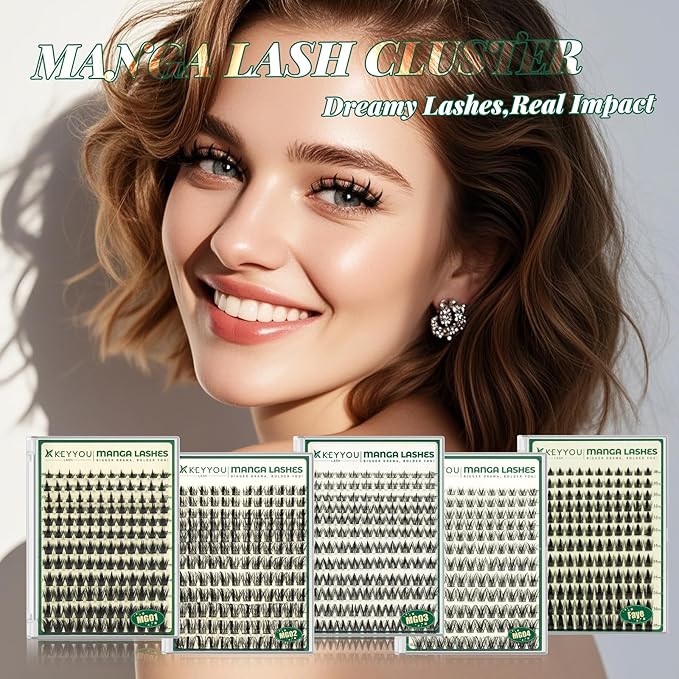 KEYYOU LASH Manga Lash Clusters 144pcs D Curl 8-18mm Fairy Eyelash Clusters Natural DIY Lash Extension Thick Wispy with Soft Thin Band(Faye)
