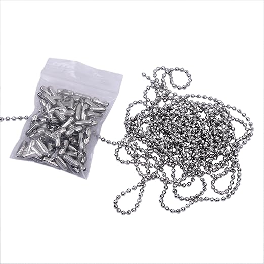 HFS(R) Ball Chain Spool Stainless Steel 304 Bead Chain with 100 Clasps for DIY Projects 100 Feet 3/32" (2.4mm) Diameter