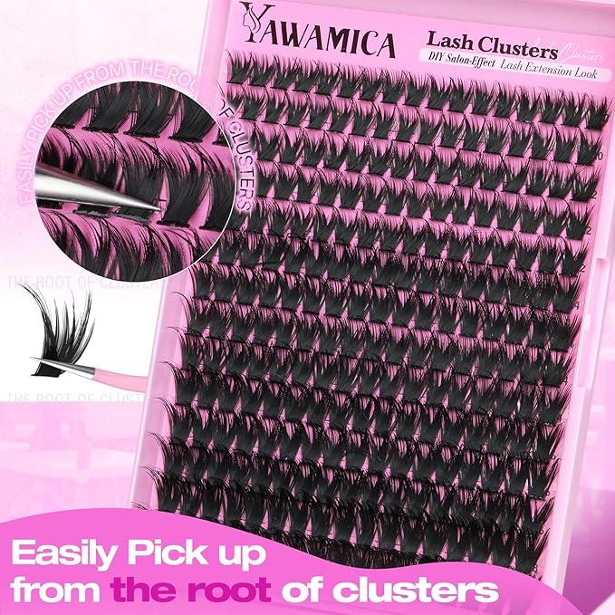 Wispy Lash Clusters DIY Lash Extensions D Curl 10–18mm Eyelash Clusters Spiky Volume Cluster Eyelash Extensions 280PCS Cluster Lashes Natural to Glam Look At-Home Lash Extension Look by Yawamica