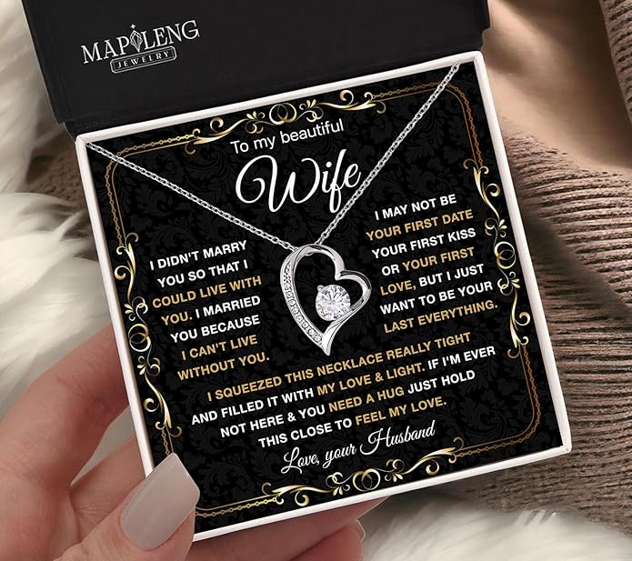 Mapileng To My Wife – Love Knot Necklace from Husband with Heartfelt Message Card & Elegant Luxury Gift Box, A Meaningful Romantic Jewelry Gift for Anniversary, Birthday, Wedding, Christmas