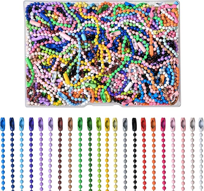 200 Pcs Ball Bead Chain Bulk Keychain 4.7 Inch Metal Dog Tag Small Chains with Connectors for Hanging Decoration