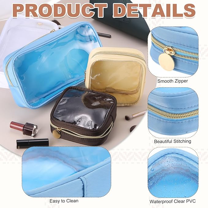 uxcell Clear Makeup Bag Small Cosmetic Bag Case Transparent Toiletry Organizer with Zipper, Portable Makeup Pouch for Daily Use Travel, Medium, White
