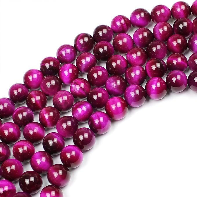 MJDCB Stone Beads 8mm 43pcs Round Rose Red Tiger's Eye Loose Gemstone Bead Charms for Jewelry Making Bracelet Necklace Earring Pendant