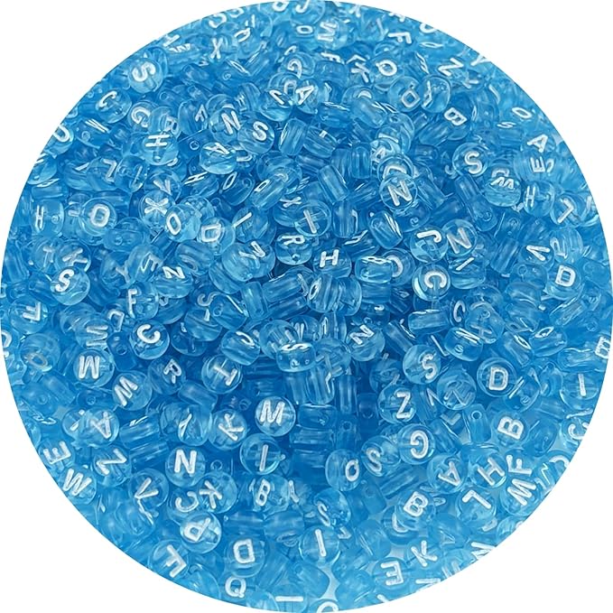 1000pcs Round Letter Beads 4x7mm Acrylic Alphabet Beads Spacer Beads for Jewelry Making Bracelets Necklace Earring Key Chains DIY Craft(H-White Letter Light Blue Bead)