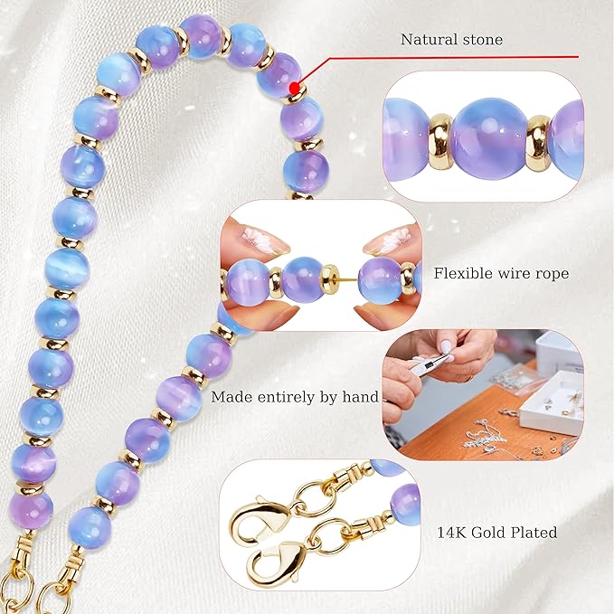 Marble Beaded Phone Wrist Strap,Detachable Phone Bracelet Strap with Tether Tab,Hands-Free Wristlet Strap (Purple Blue Cat's Eye)