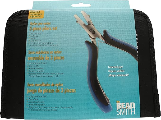 The Beadsmith Nylon Jaw Plier Set – Round, Chain & Flat Nose – Ergonomic Handle, Double Leaf Springs, Replacement Heads & Carry Case – Jewelry Making Tool for Creating Bracelets, Earrings & Necklaces