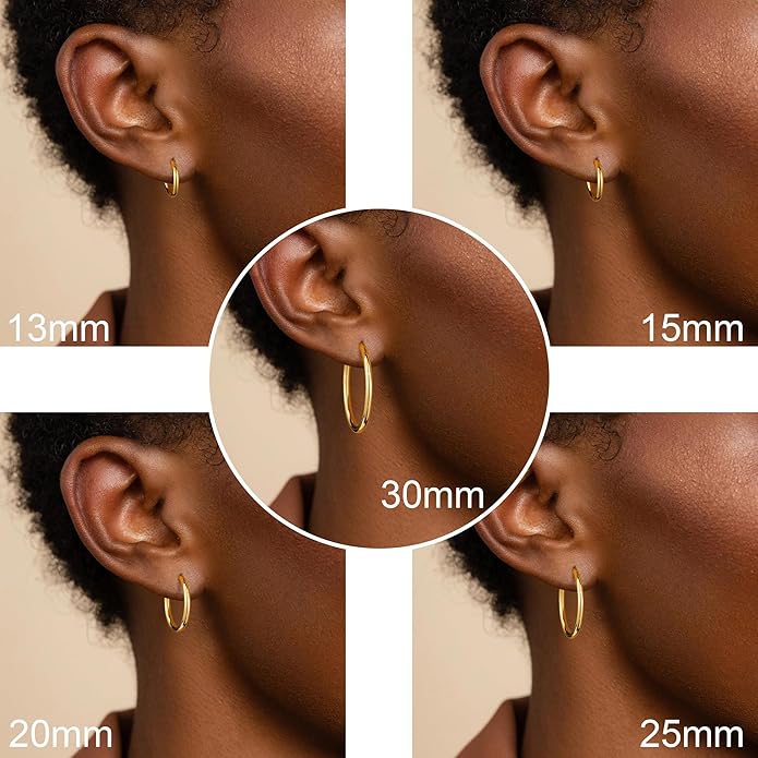 M MOOHAM 14K-Gold-Plated Hoop Earrings for Women - Hypoallergenic 14K Gold 925 Sterling silver-plated Post Sensitive Ears Nickel Free Hoops Earrings Set for Women Jewelry Lightweight 13-60mm
