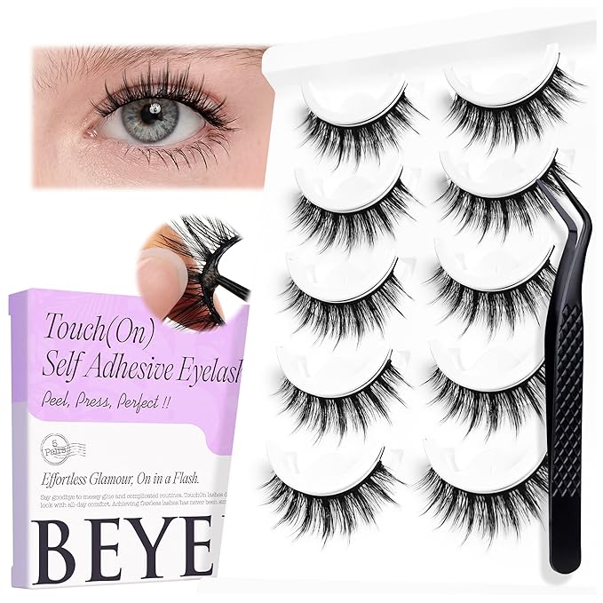 BEYELIAN Manga Lashes Self Adhesive Eyelashes Natural Look Anime Lashes Wispy Spiky 3D Volume Eyelashes Korean Japanese Asian Cosplay Fake Eyelashes CS121