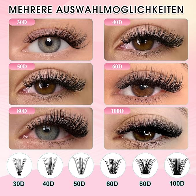 GEMERRY Lash Clusters Kit 565Pcs Eyelash Extensions Kit Individual Lashes D Curl Fluffy Wispy False Eyelashes with Lash Bond and Seal and Tweezers(30D+40D+50D+60D+80D+100D, 8-16mm)