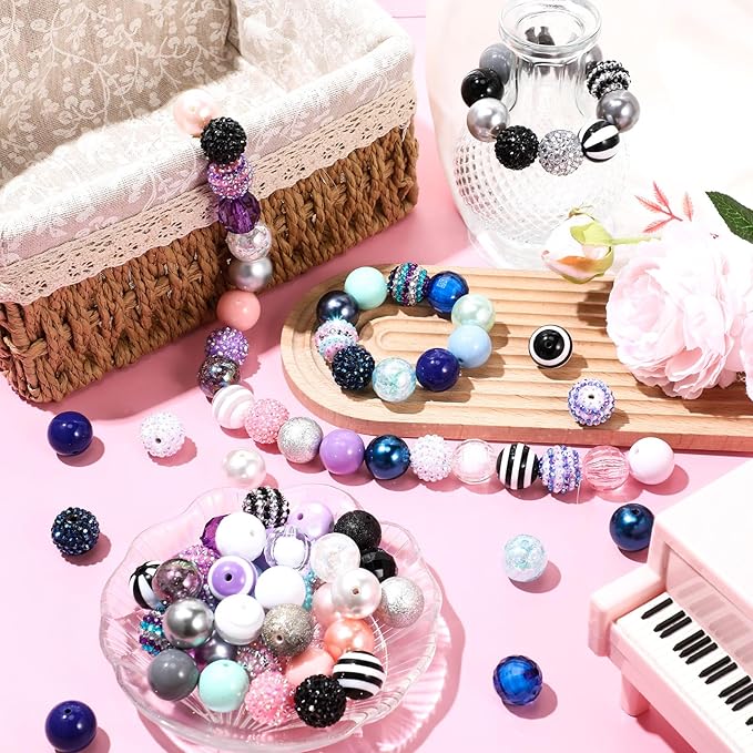 100 Pcs 20mm Rhinestone Bubblegum Beads for Pens Mixed Crystal Resin Chunky Beads for DIY Craft Keychain Necklace Bracelet Jewelry Making(Mermaid Color)