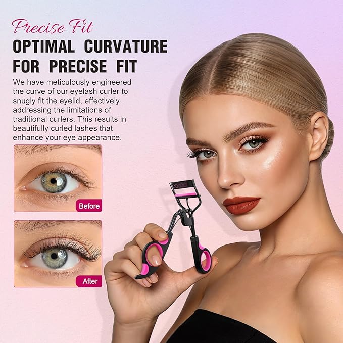Docolor Eyelash Curler Kit, 5 in 1 Lash Curler Kit, eyelash comb fan mascara brush eyelash extension tweezers eyebrow brush and comb with 6 Extra Replacement Refill Pads Eyelash Applicator Makeup Tool