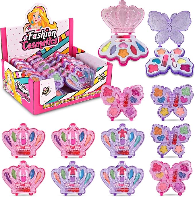 Kids Makeup Kit for Girls – Real Washable Play Cosmetic Set Palette Case, Non-Toxic Pretend Makeup Toys, Perfect Party Favors & Gifts (Palette (12 Pack))