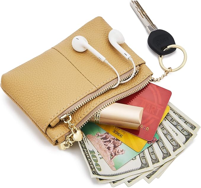 ZOOEASS Women Genuine Leather Zip Mini Coin Purse With Key Ring Triple Zipper Card Holder Wallet