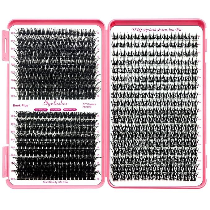 Qiveaory DIY Lash Extension Kit 567 Pcs Individual Lashes Clusters with Wispy lashes,Lash Bond and Seal,Eyelash Remover Tweezers Brush Eyelash Extension Set Lash Books DIY at Home