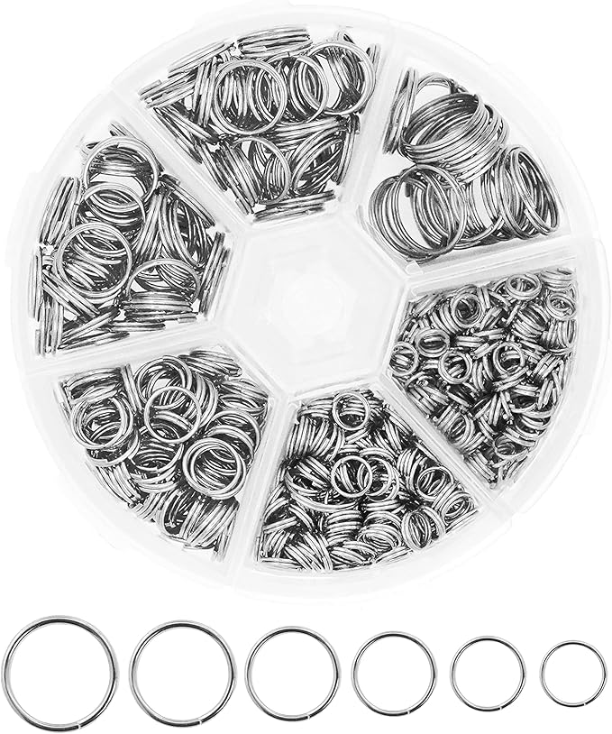 Mandala Crafts Assorted Silver Colored Double Jump Rings for Jewelry Making - 540 Pcs Mini Split Key Rings Set for Crafts, DIY Keychains, and Accessories