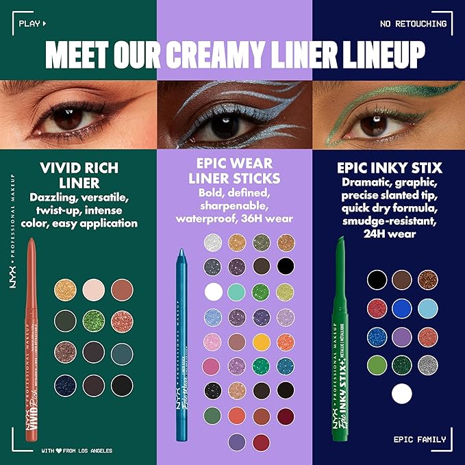 NYX PROFESSIONAL MAKEUP Epic Inky Stix Eyeliner, Mechanical Cream Gel Eyeliner, Waterproof Formula With Up To 24HR Wear - 01 Black Screen (Matte Black)