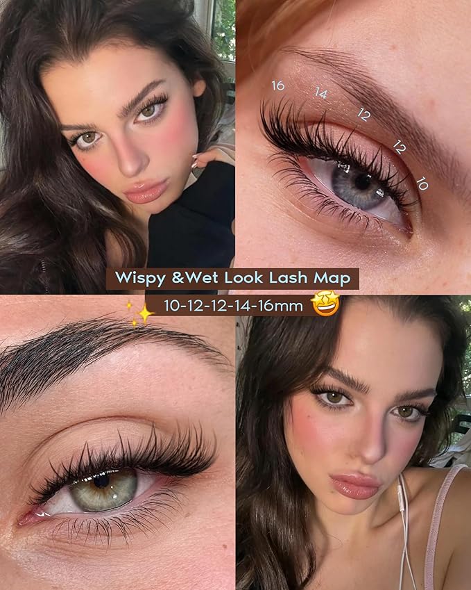 Goddvenus Wispy Lash Clusters Kit Natural Eyelashes Clusters D Curl Cluster Eyelash Extensions Lightweight Individual Lashes DIY Eyelash Extension Kit with Waterproof Lash Cluster Glue