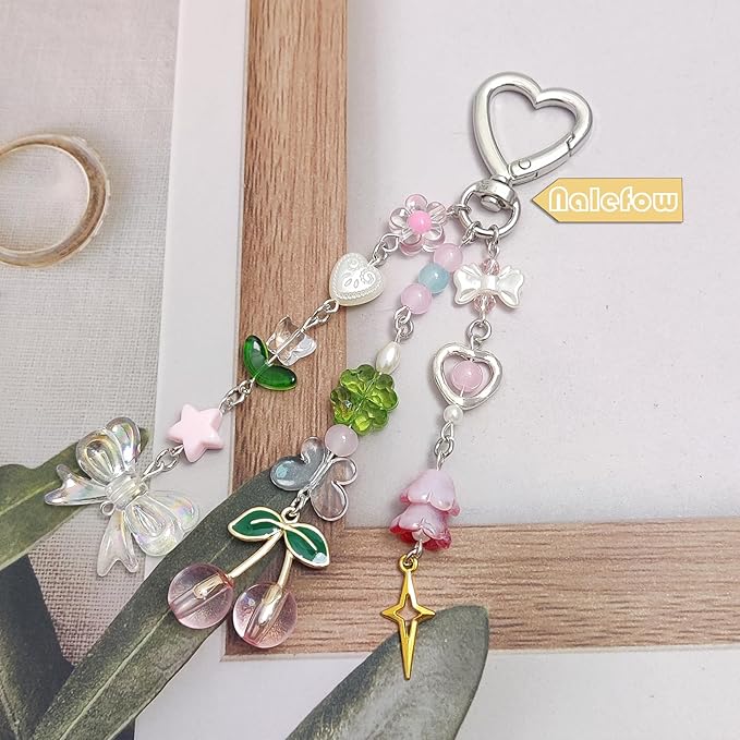 Keychain Bag Accessories Cute Cherry Strawberry Flower Keychains Accessories Decor for Keys Bags Purses Gift