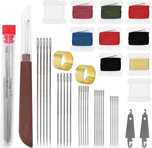 RZHHTTQ 41PCS Big Eye Stainless Steel Hand Sewing Needles Set, Large Eye Steel Needle Set for Hand Quilting, Denim & Daily Mending