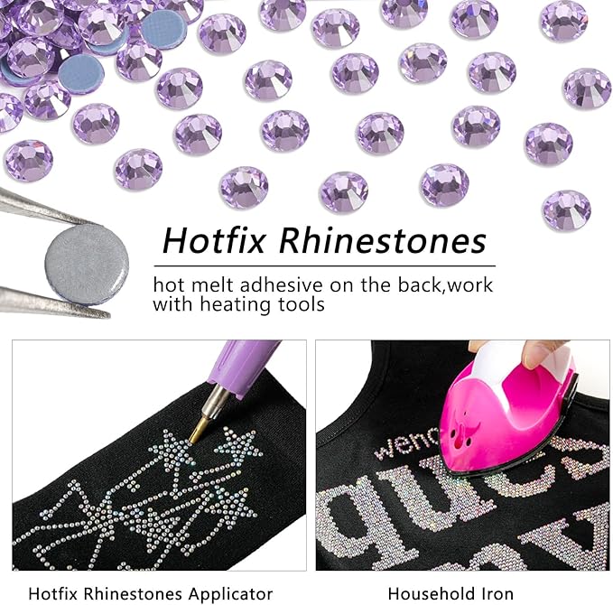 Beadsland Hotfix Rhinestones, 2880pcs Flatback Crystal Rhinestones for Crafts Clothes DIY Decorations,Violet, SS10, 2.7-2.9mm