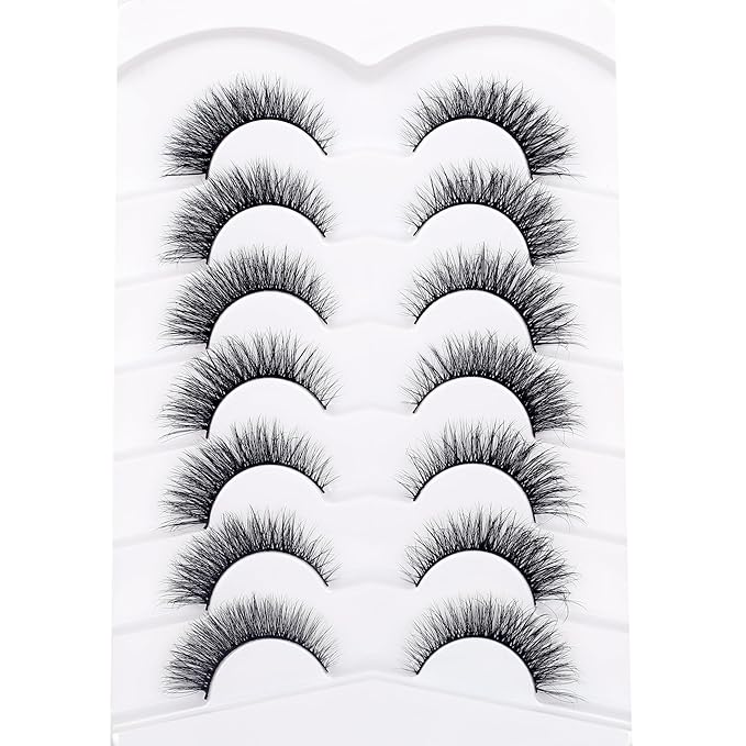 Pooplunch False Eyelashes Natural Cat Eye Wispy Extension Volume Fake Eyelashes Faux Mink Lashes Strips 7 Pairs Pack