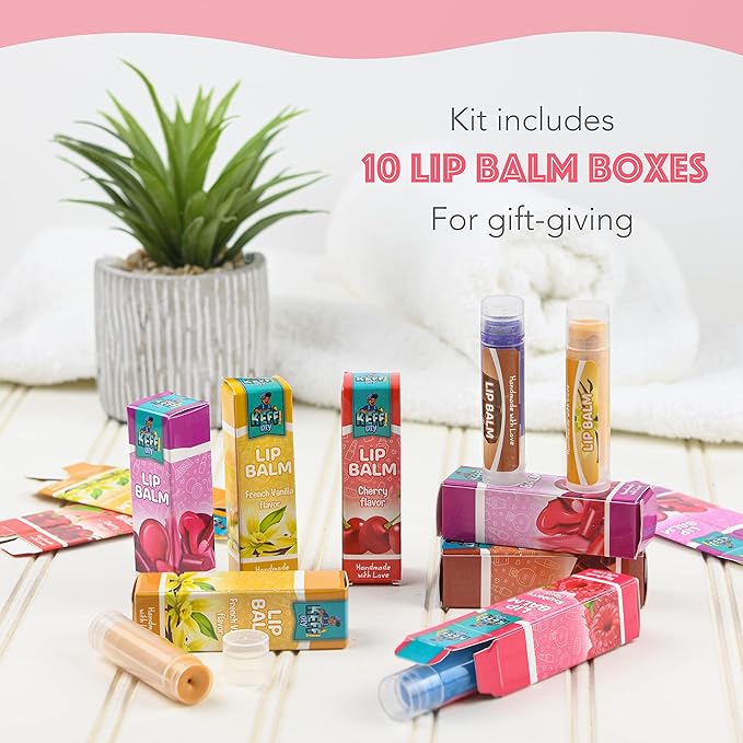 KEFF 51Pcs Lip Balm Making Kit - DIY Set for Natural Ingredients - Make Your Own Lip Gloss & Lip Balm for Kids Makeup Kit with Beeswax, Shea Butter, Flavor Oils, Mica Color Powders