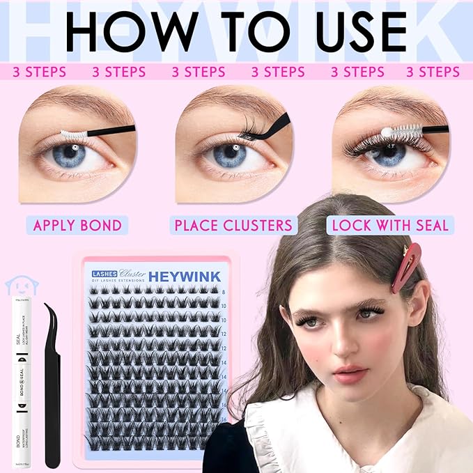 Lash Clusters Kit Wispy Lash Clusters Kit Cluster Eyelash Extensions 8-18mm Lash Extension Kit Eyelash Cluster Eyelash Extensions Clusters with Soft Thin Band Waterproof DIY Individual Lashes