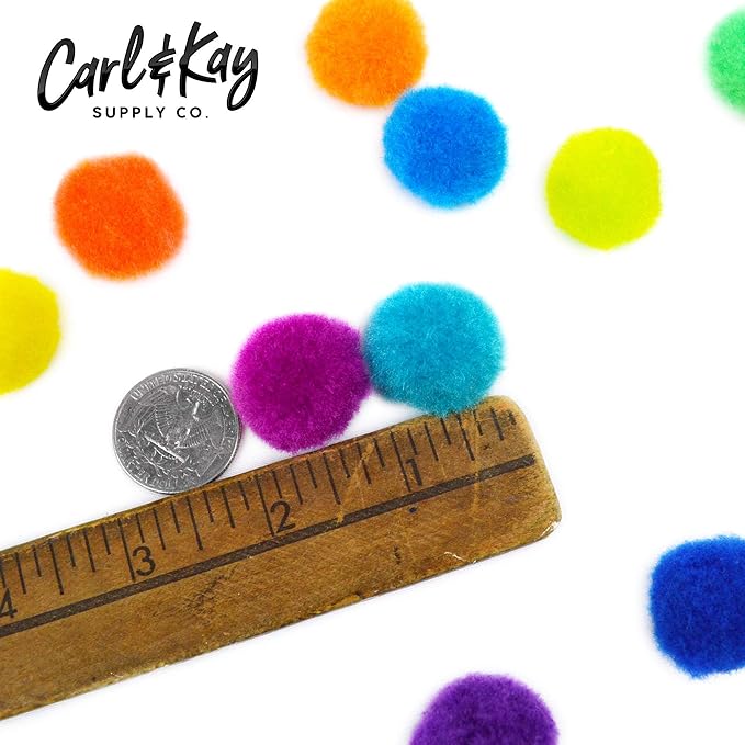 Carl & Kay [300 Pcs] 250 1 Inch Pom Poms & 50 Googly Eyes - Craft Pom Pom Balls - Pompoms for Crafts - Pom Pom for Crafts in Bright & Bold Assorted Colors - Large Pom Poms Arts and Crafts