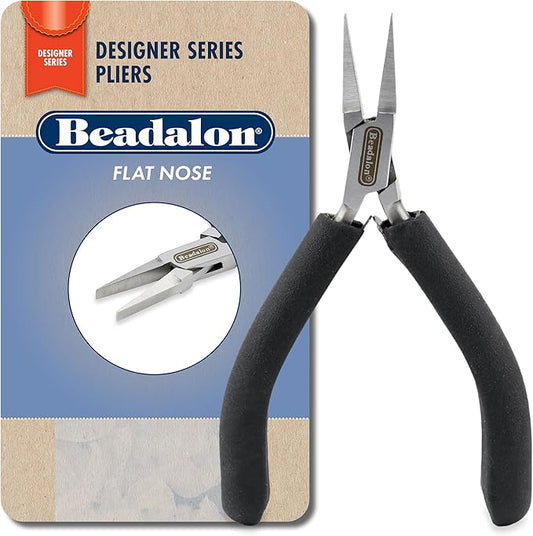 Beadalon Designer Series Flat Nose Pliers, Black Vinyl-Free Grips, Stainless Steel, Box Joint, Double Leaf Springs, 4.75 in