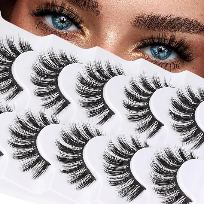 Veleasha Lashes 5D Faux Mink Lashes 100% Handmade Wispy Lashes Charming Luxurious Fake Eyelashes Lightweight Fluffy False Eyelashes 5 Pairs Pack (5D04)