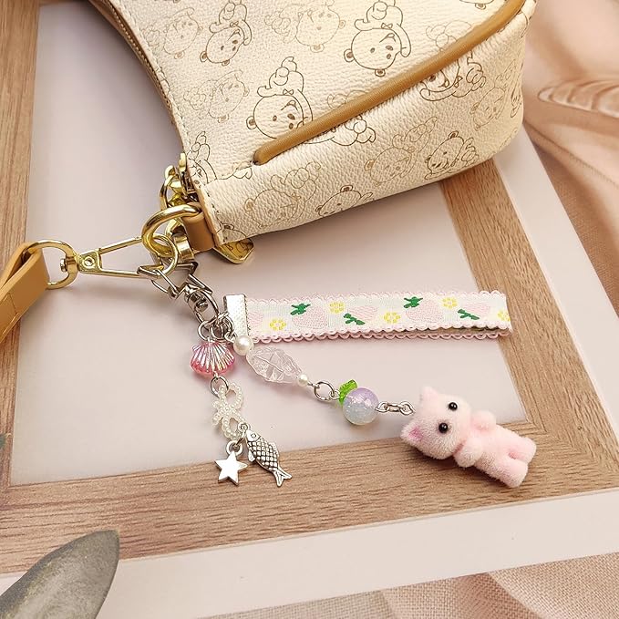 Cute Pink Keychain,Fuzzy Cat Keychain Aesthetic Y2K KeychainStylish KeychainsAccessories