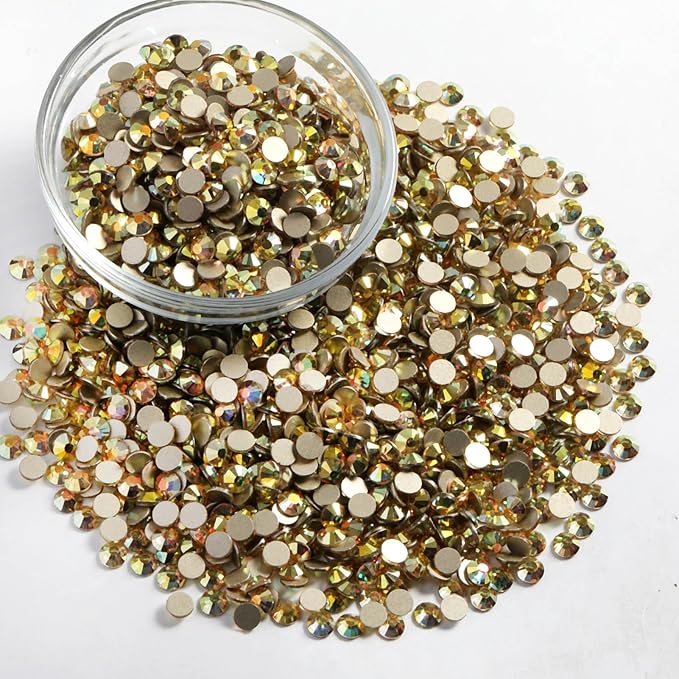 Beadsland Flatback Rhinestones Bulk, 2880pcs Gold Rhinestones for Nails Crafts Clothes DIY Decoration, Metal Sunlight, SS30, 6.3-6.5mm