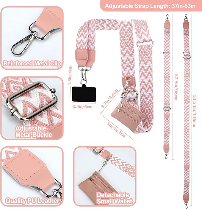 XANGNIER Clip and Go Strap for Phone with Wallet Crossbody, Phone Strap with Zippered Wallet, Adjustable Anti Theft Cellphone Lanyard for Women, Cellphone Chain Accessories,Multicolor 18