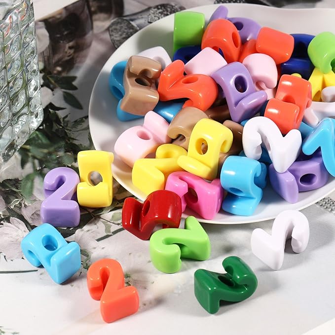 40 PCS Number Beads 3D Focal Bead Acrylic Loose for Jewelry Making Bracelet Necklaces Keychain Phone Bag Chain Key Chains (Mixed Color 2)
