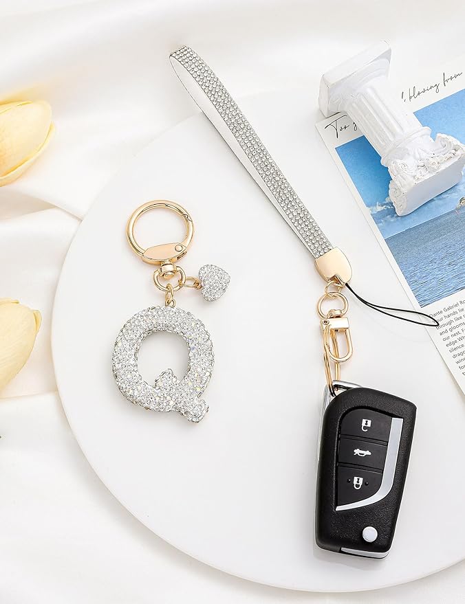 Initial Keychain for Women Girls,Bling Letter Key chain Initial with Heart,Pink Keychain Charms for Backpack Handbag
