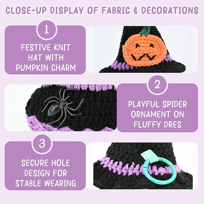 Knit Clothes for Labubu Dolls – 2-Piece Outfit Set (Knitted Hat & Dress), Fits 17cm Dolls, Soft and Stylish Doll Clothes Accessories (No Doll)_Purple