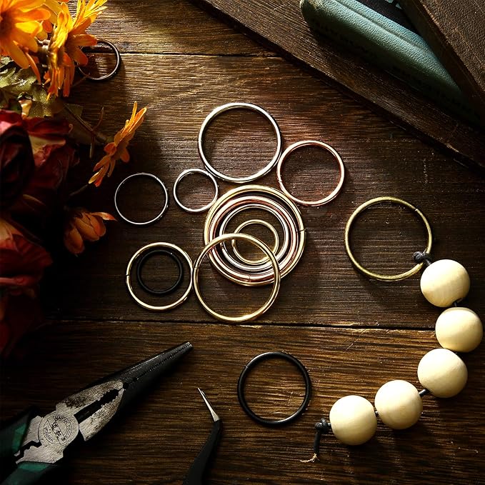 Hotop 35 Pieces Metal O Ring Multi Purpose Non Welded Round Metal Key Ring for Keychains Macrame Dog Leashes Camping Belt Hardware Bag DIY Accessories, 5 Sizes(Colorful)