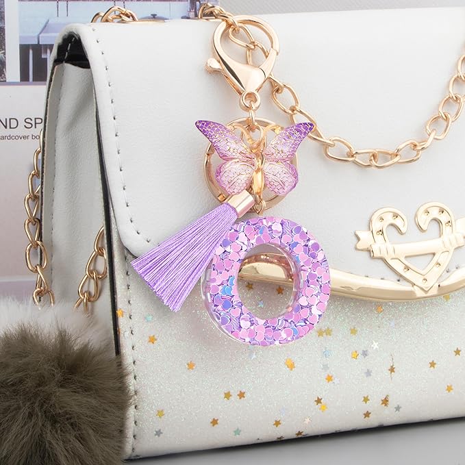 Initial letter Keychains for Women Girls Tassel Butterfly Cute Keychain for Wallet Backpack charm