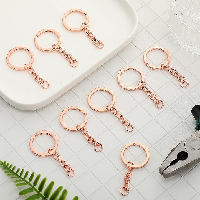250 Pieces Keychain Rings Including 35 Pieces Keychain Rings and Jump Rings and 180 Pieces Screw Eye Pins for Jewelry Making (Rose Gold,25 mm)