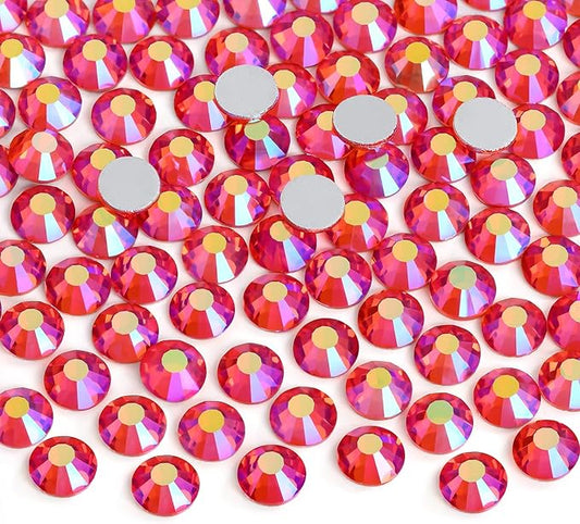 Jollin Glue Fix Crystal Flatback Rhinestones Glass Diamantes Gems for Nail Art Crafts Decorations Clothes Shoes(ss40 144pcs, Red AB)